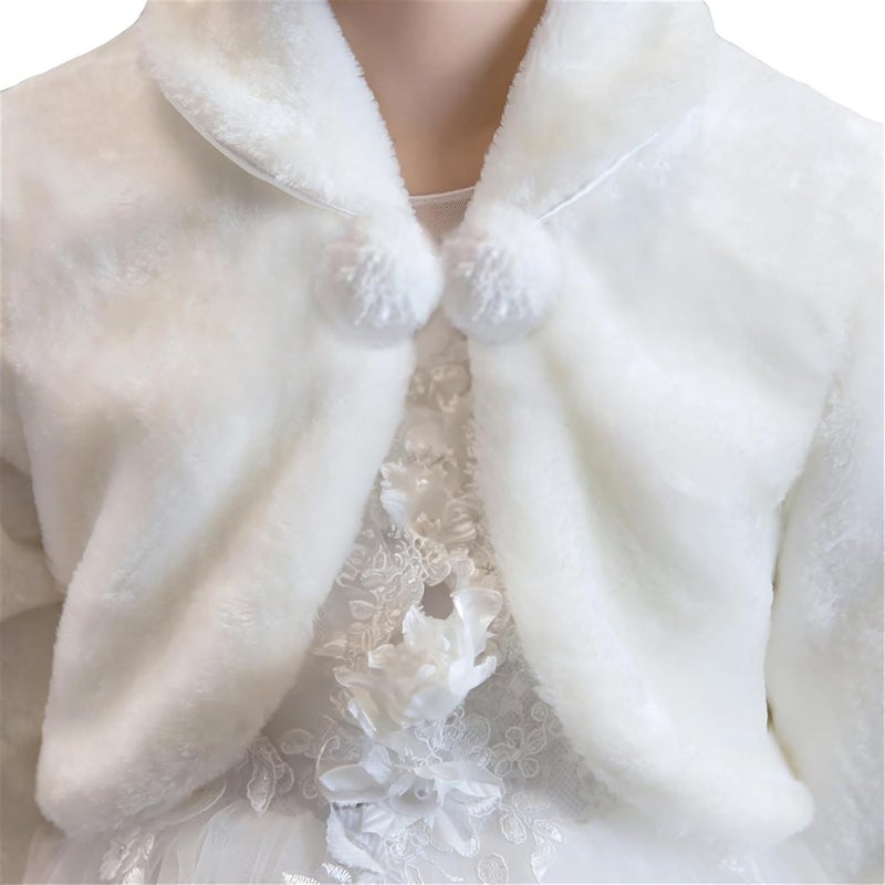 Momooda Girl's Faux Fur Long Sleeve Flower Girls Bolero Shrug Cape Jackets for Wedding - Image 4